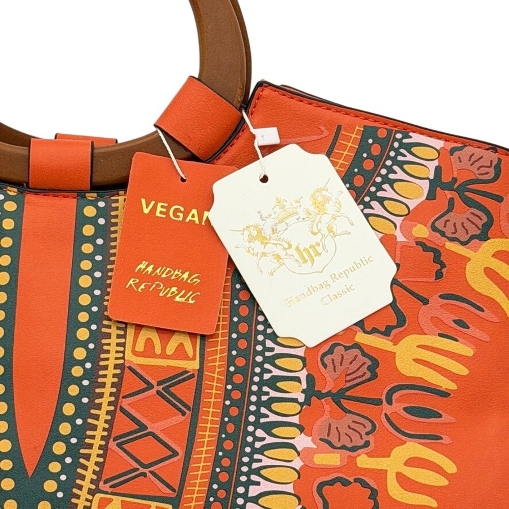 Handbag‎ Republic Classic Boho Orange Tote Bag Set Vegan Leather Wallet Strap - Picture 3 of 6